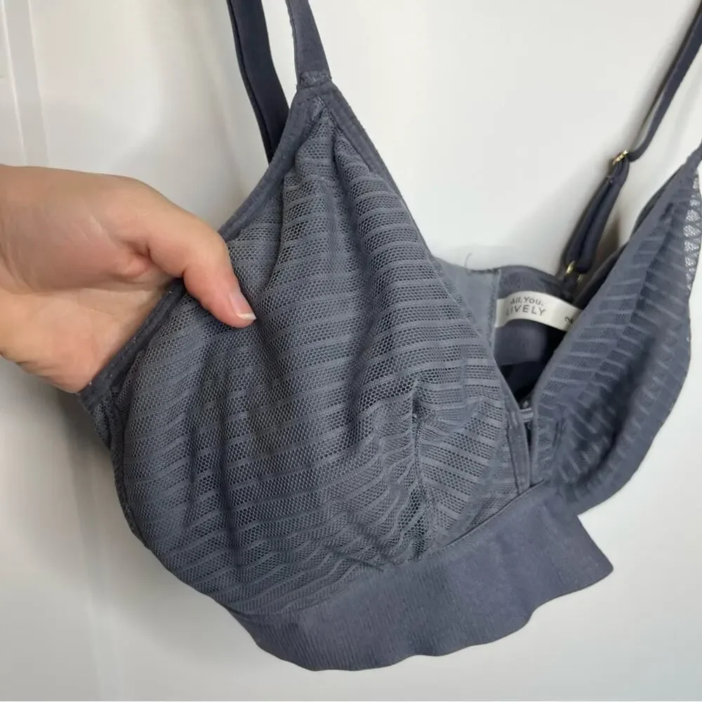Lively Smoke Gray The Busty Striped Mesh Bralette Bra Size 2